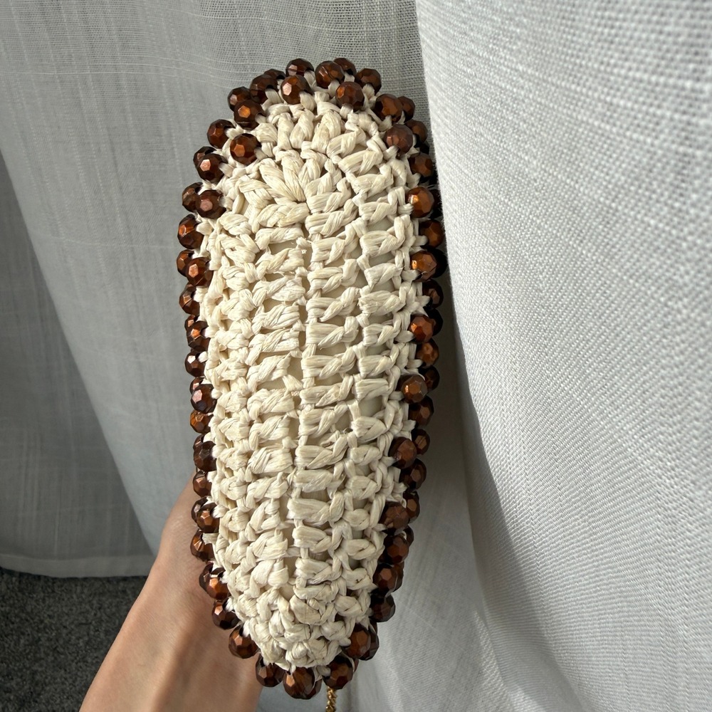 Vintage‎ Beaded Clutch Bag Raffia Crochet Chain Strap Made in Italy Evening Bag - Picture 4 of 10